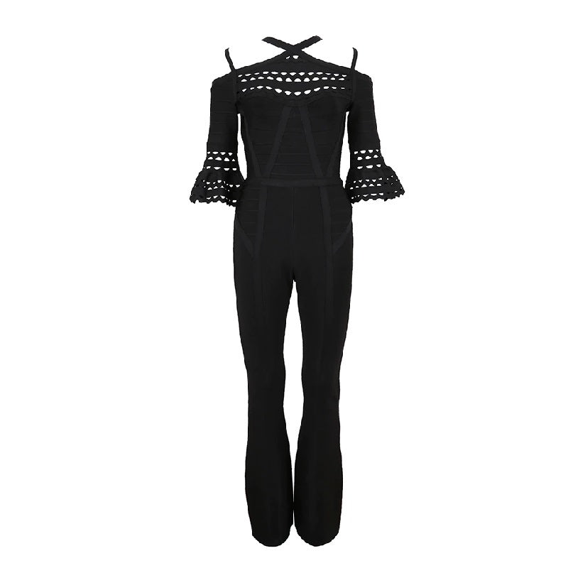 Bandage Half Sleeve Off the Shoulder Celebrity Party Rompers Long Jumpsuits Mssza