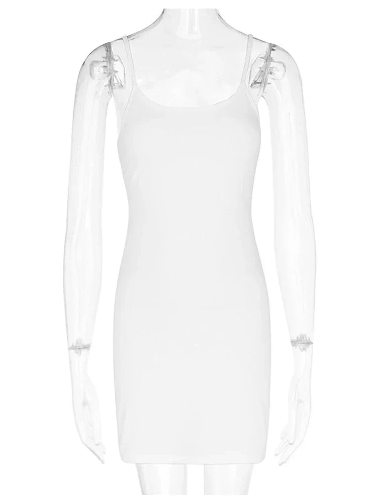 White Spaghetti Strap Sleeveless Aesthetic Beach Wear Mini Dress Mssaz Desses