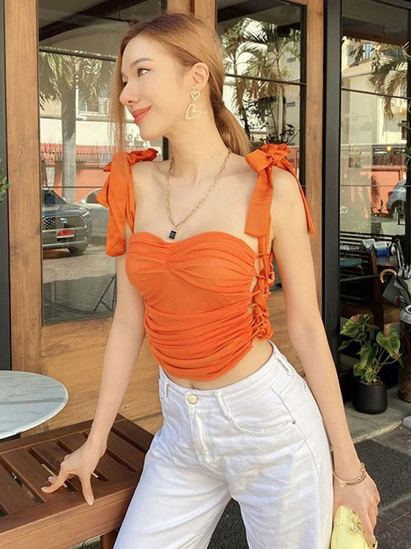 Bateau Neck Backless Polyester Camis Mssza