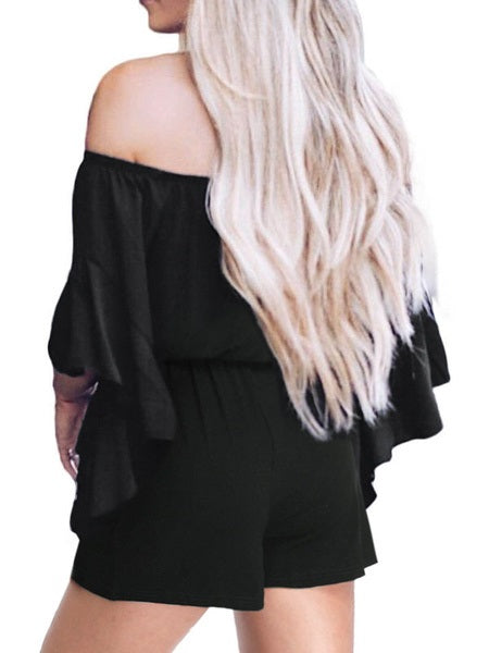 Bateau Neck Short Sleeves Polyester Playsuit Mssza