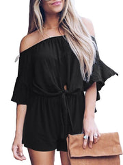 Bateau Neck Short Sleeves Polyester Playsuit Mssza