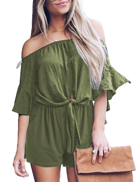 Bateau Neck Short Sleeves Polyester Playsuit Mssza