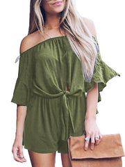 Bateau Neck Short Sleeves Polyester Playsuit Mssza