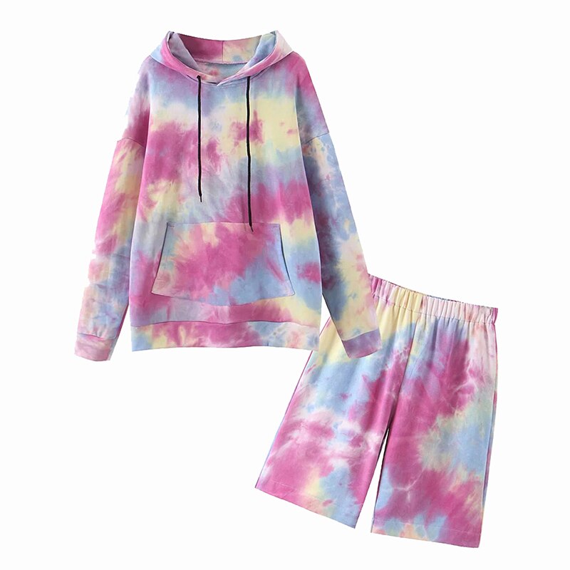 Batwing Sleeve Hooded Hoodies + Elastic Waist Half Pants Mssza