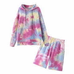 Batwing Sleeve Hooded Hoodies + Elastic Waist Half Pants Mssza