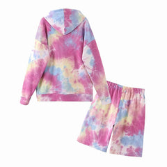 Batwing Sleeve Hooded Hoodies + Elastic Waist Half Pants Mssza