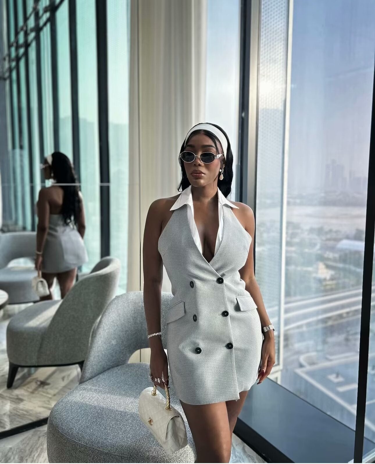 Plaid Halter Sleeveless Button Dress Mssaz Desses
