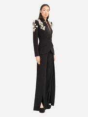 Beaded Diamonds Stand Collar Single Button Blazer Wide-leg Pants Designer Suit Mssza