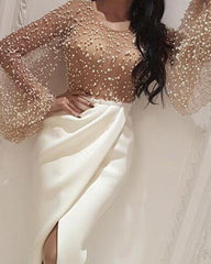 Beaded Embellished Mesh Patchwork Slit Dress Mssaz Desses