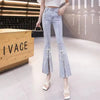Beading High waist Tide Slim Elastic Bell Bottoms Denim Pants Mssza