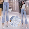 Beading High waist Tide Slim Elastic Bell Bottoms Denim Pants Mssza