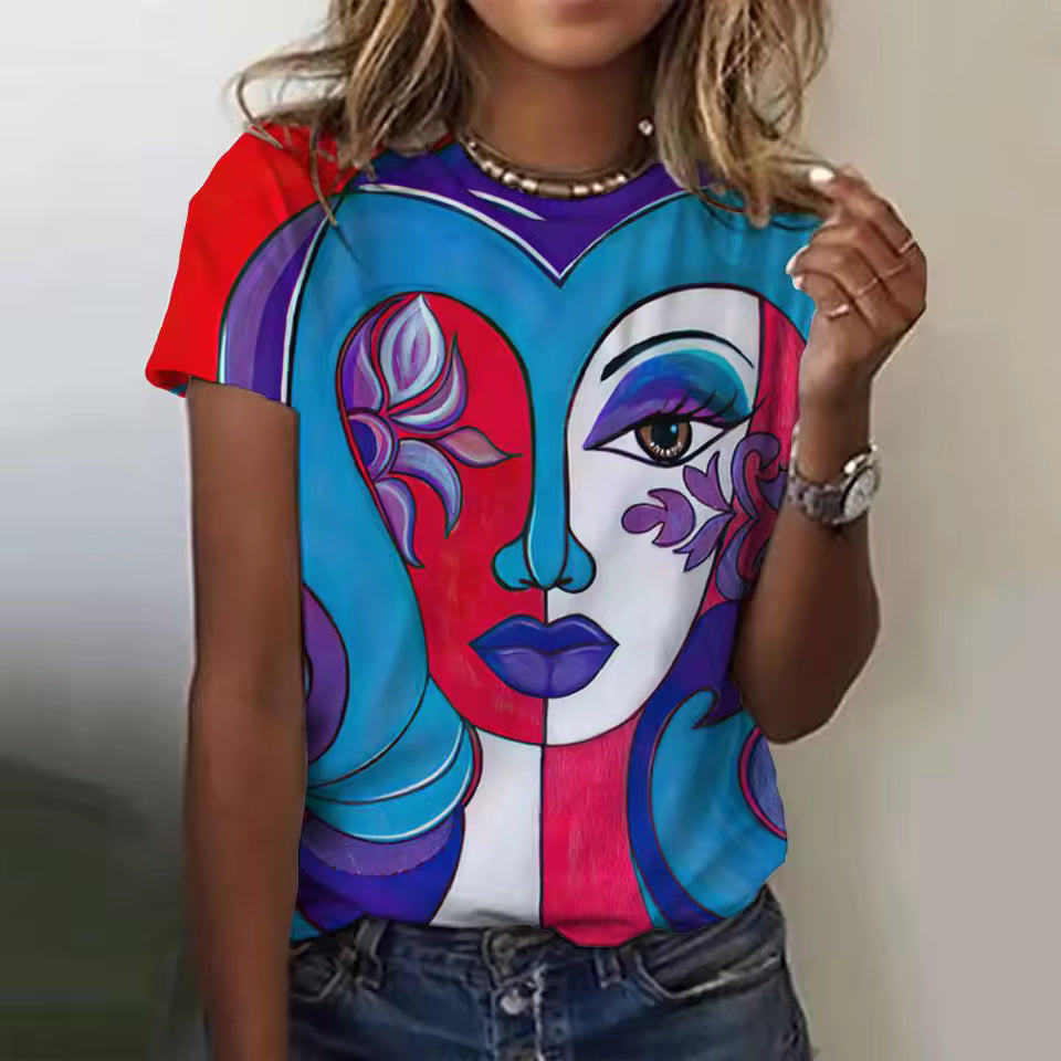 Beautiful Girls Face Painting Short Sleeve Tees T-Shirts Mssza