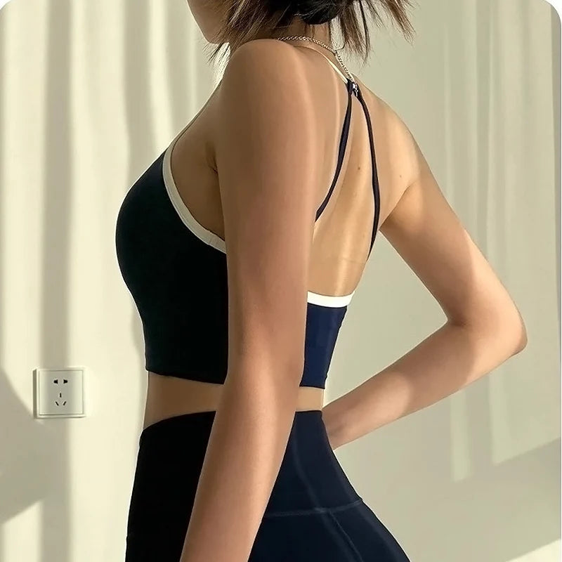 Beauty Back Sports Shockproof Fixed Pad Color Block Fitness Vest Gym Tops Mssza