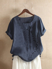 Bird Printed O-neck Short Sleeve Casual T-shirts Mssza