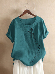Bird Printed O-neck Short Sleeve Casual T-shirts Mssza