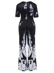Black Floral Jumpsuit Short Sleeve Wide Leg Jumpsuit Mssza