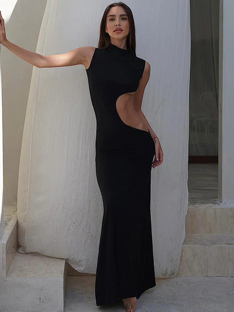 Hollow Out  Sleeveless High Waist Bodycon Elegant Evening Party Maxi Dresses Mssaz Desses