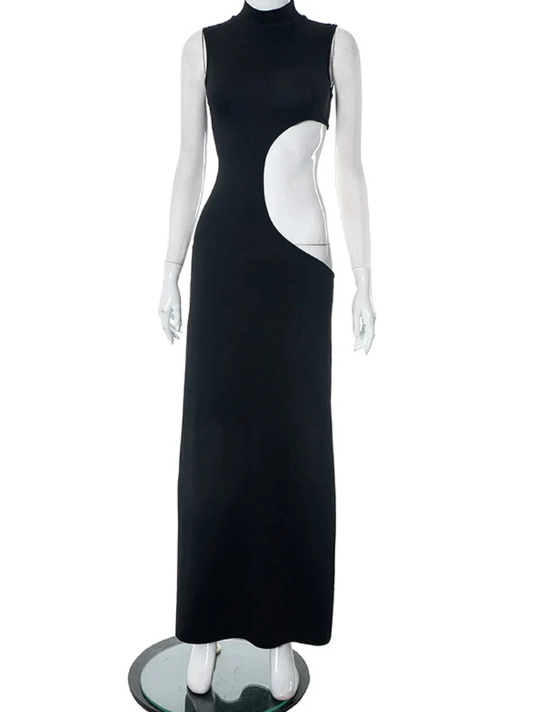 Hollow Out  Sleeveless High Waist Bodycon Elegant Evening Party Maxi Dresses Mssaz Desses