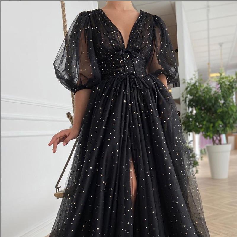 Black Mesh Starry Tulle Elegant Dresses Mssaz Desses
