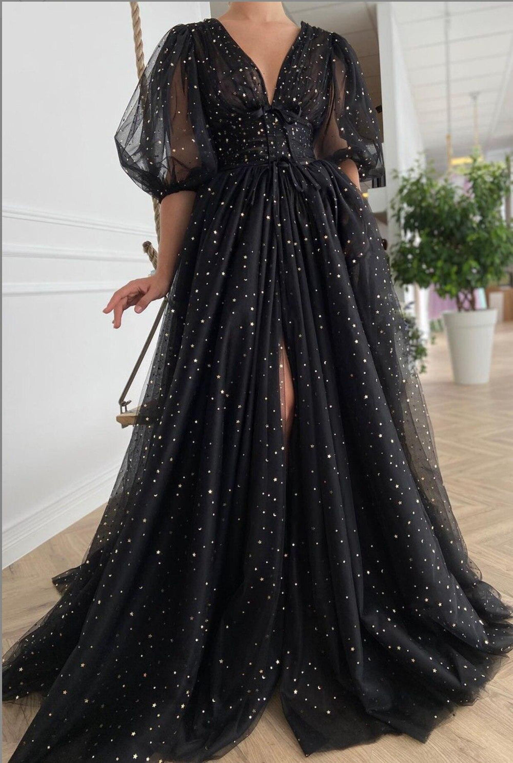 Black Mesh Starry Tulle Elegant Dresses Mssaz Desses