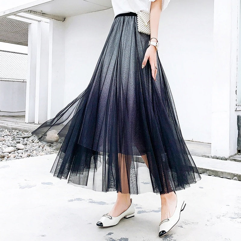 Bling Pleated Long Maxi Skirt Mssza