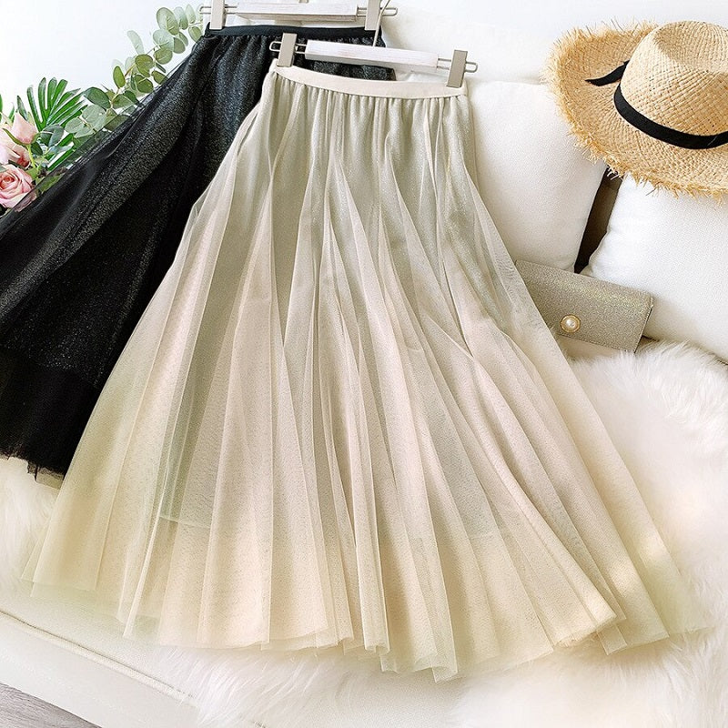 Bling Pleated Long Maxi Skirt Mssza