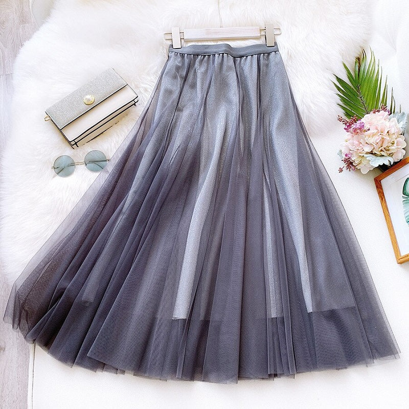 Bling Pleated Long Maxi Skirt Mssza