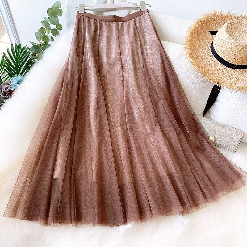Bling Pleated Long Maxi Skirt Mssza