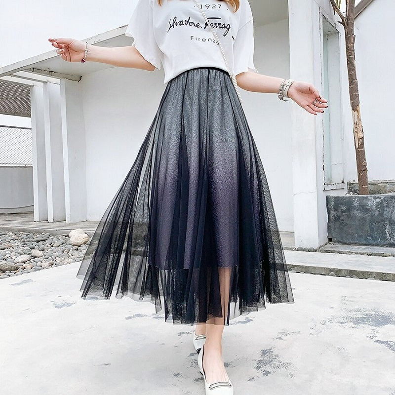 Bling Pleated Long Maxi Skirt Mssza