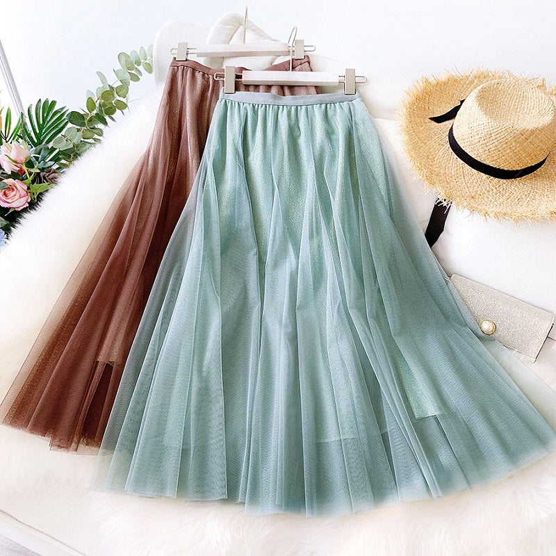 Bling Pleated Long Maxi Skirt Mssza