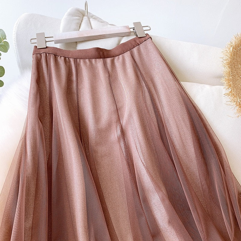 Bling Pleated Long Maxi Skirt Mssza
