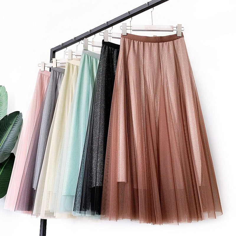 Bling Pleated Long Maxi Skirt Mssza