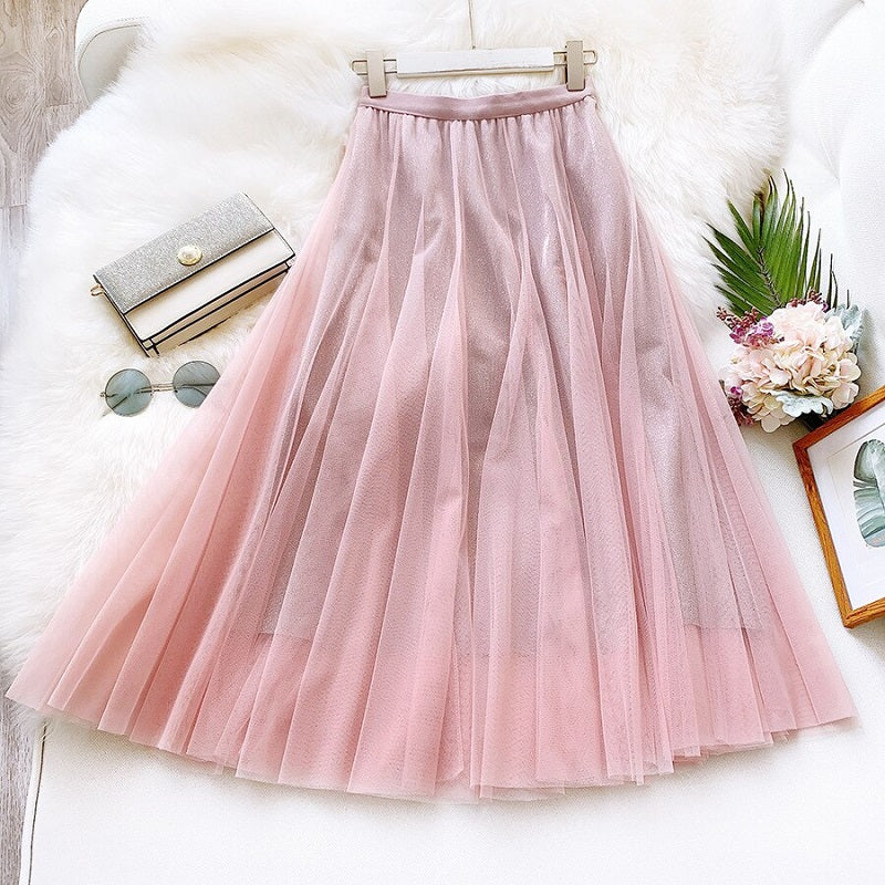 Bling Pleated Long Maxi Skirt Mssza