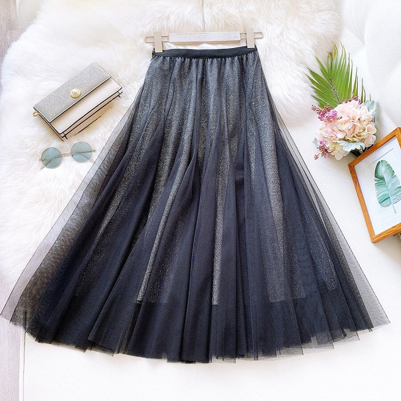Bling Pleated Long Maxi Skirt Mssza