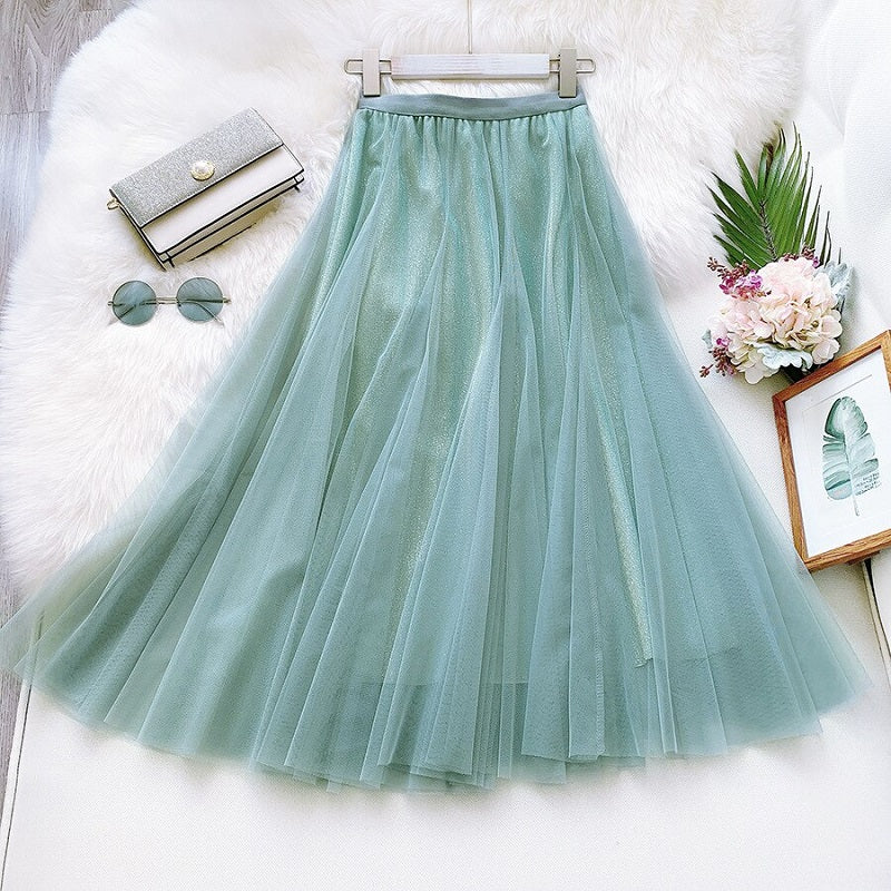 Bling Pleated Long Maxi Skirt Mssza