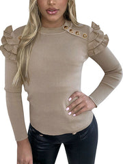 Blouse Buttons Jewel Neck Casual Long Sleeves Cotton Blend Tops Mssza