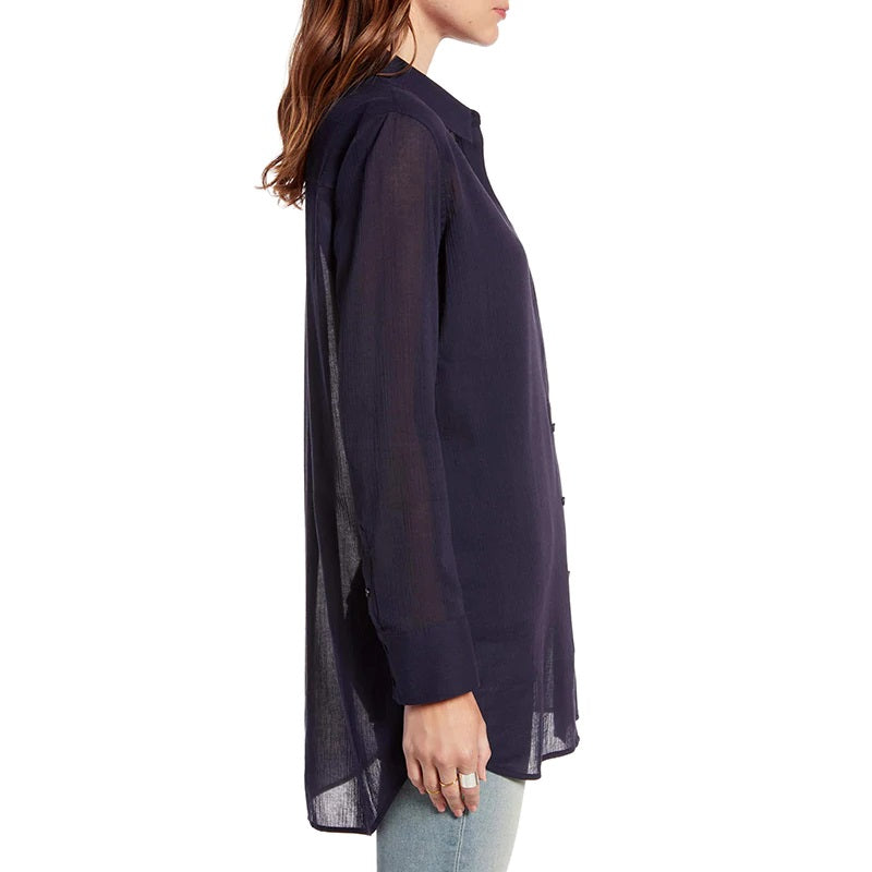 Turn Down Collar Tunic Casual Loose Long Sleeve Shirt Mssza