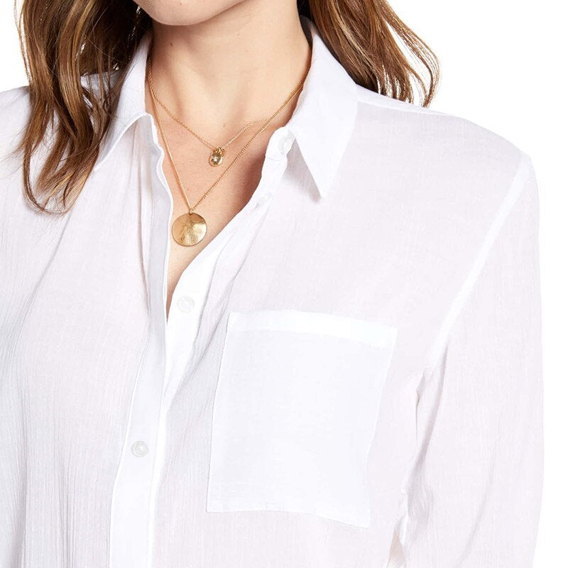 Turn Down Collar Tunic Casual Loose Long Sleeve Shirt Mssza