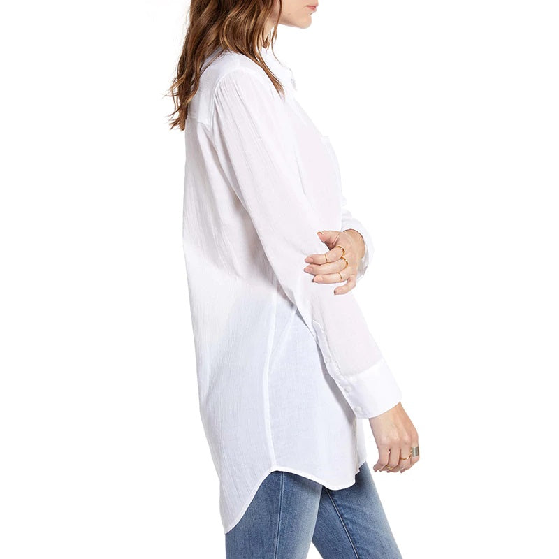 Turn Down Collar Tunic Casual Loose Long Sleeve Shirt Mssza