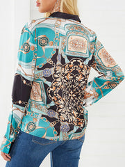 Blouse Floral Print Buttons Turndown Collar Classic Long Sleeves Polyester Shirt Mssza