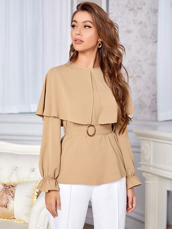 Blouse Jewel Neck Long Sleeves Polyester Casual Tops Mssza