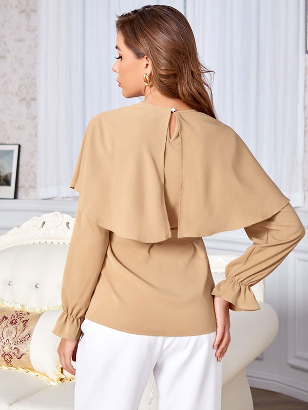 Blouse Jewel Neck Long Sleeves Polyester Casual Tops Mssza