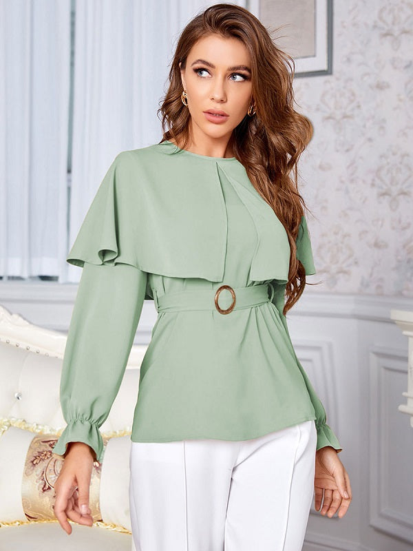 Blouse Jewel Neck Long Sleeves Polyester Casual Tops Mssza