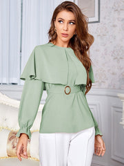 Blouse Jewel Neck Long Sleeves Polyester Casual Tops Mssza