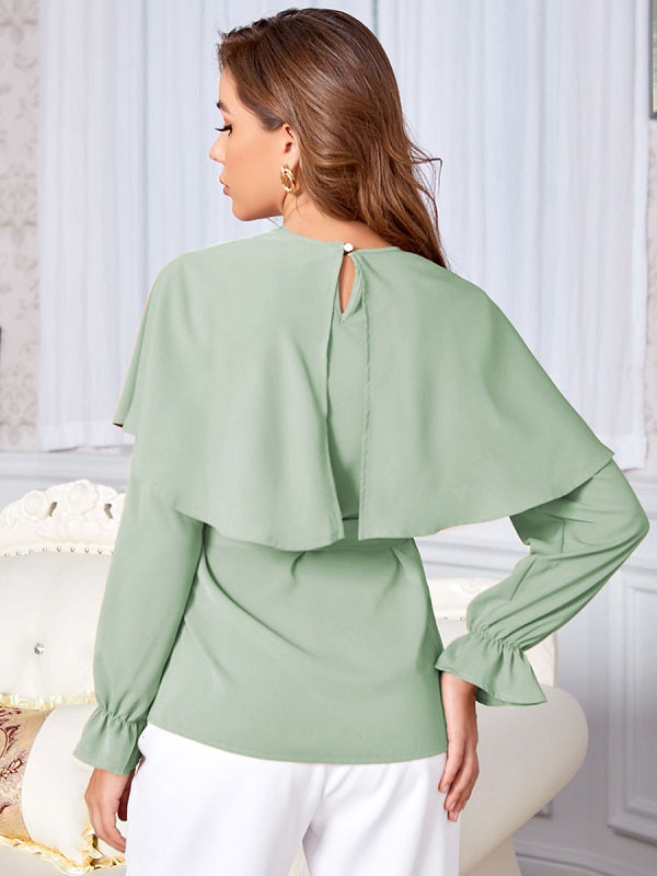 Blouse Jewel Neck Long Sleeves Polyester Casual Tops Mssza