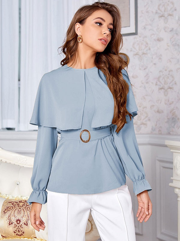 Blouse Jewel Neck Long Sleeves Polyester Casual Tops Mssza