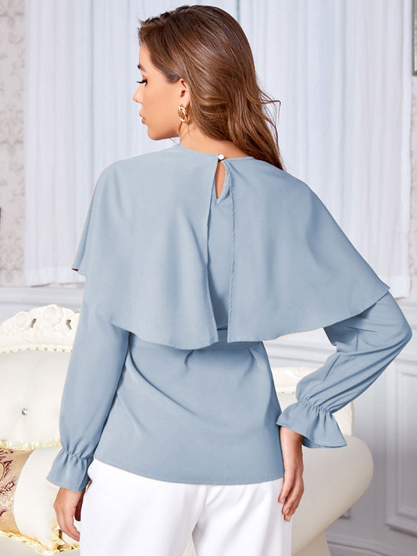 Blouse Jewel Neck Long Sleeves Polyester Casual Tops Mssza