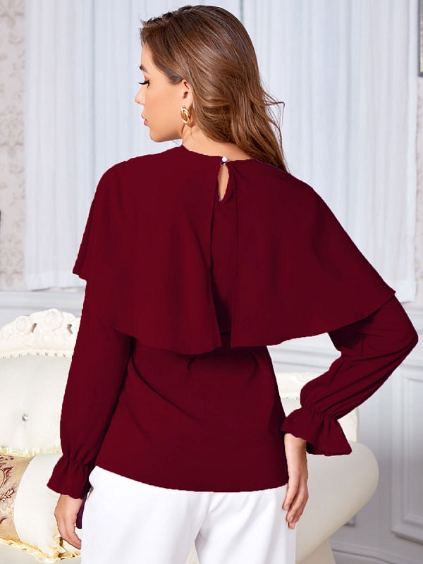 Blouse Jewel Neck Long Sleeves Polyester Casual Tops Mssza