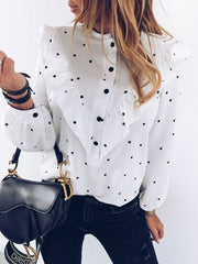 Blouse Polka Dot Buttons Ruffle Long Sleeves Tops Mssza