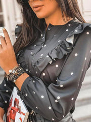 Blouse Polka Dot Buttons Ruffle Long Sleeves Tops Mssza